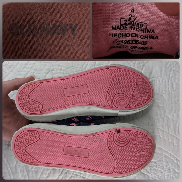 Old Navy | Navy & Pink Flamingo Print Sneakers | Youth Size 4 - Picture 4 of 4